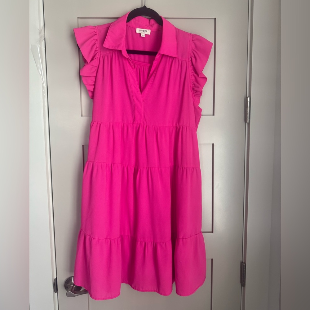 Umgee Pink Ruffle Sleeve babydoll Dress